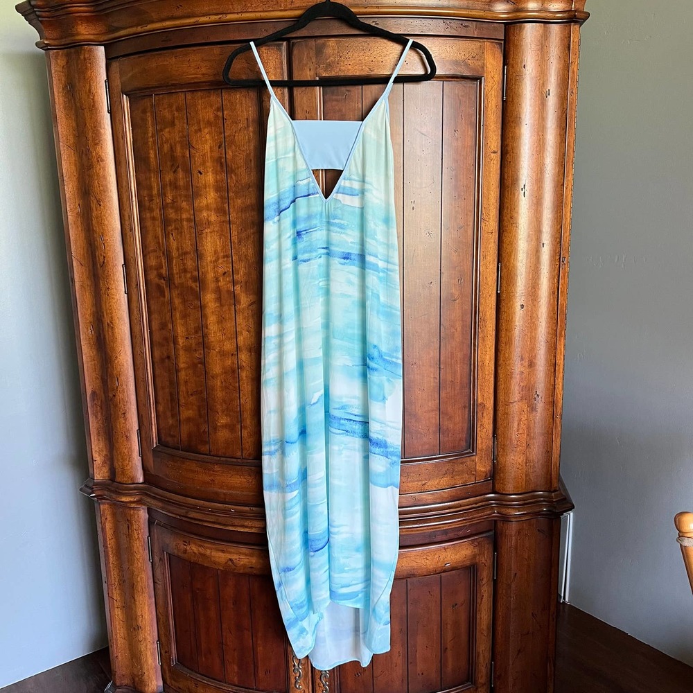 Flagpole Swim Midi Blue Watercolor Cutout Erica Blue Dress Coverup M